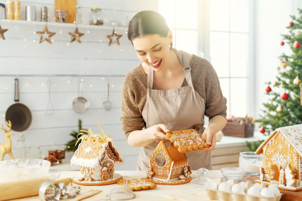 Becky baking a gingerbread house